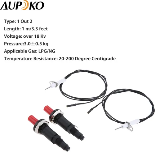 Vista 4 de Aupoko 2 juegos de encendido piezoeléctrico por chispa con cable de botón encendedor, tipo de 1 salida 2 electrodos de 200 grados de alambre