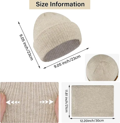 Vista 6 de Gorro de invierno para mujer, conjunto de calentador de cuello, gorro de punto cálido, bufandas infinitas para mujeres y hombres