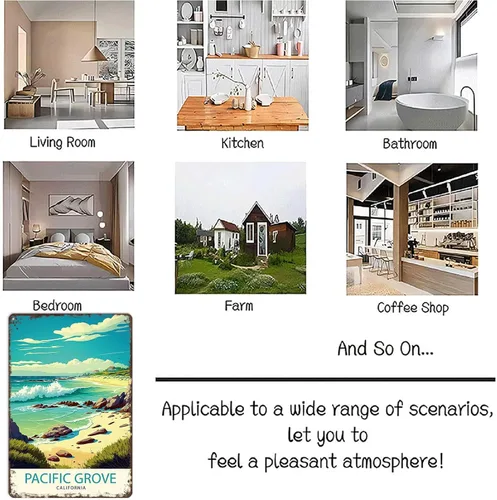 Vista 7 de Letreros de metal inspiradores, póster vintage para pared, diseño de Pacific Grove California, impresión de viaje para oficina, hogar, habitación