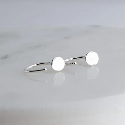 Vista 8 de Half Huggie Hammered Silver Disc Hoop Earrings for Women Tiny Cartilage Birthstone Stud Piercing Earring Hypoallergenic Screw Back Dainty Hug