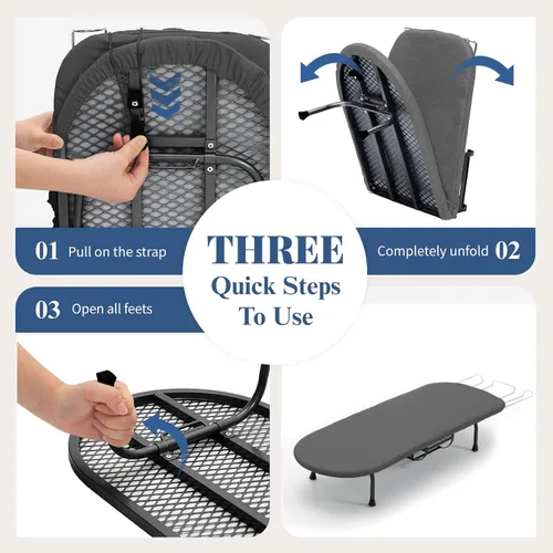 Vista 6 de Tabla de Planchar de Mesa con Soporte para Plancha, RAINHOL Tabla de Planchar Pequeña Plegable con Funda y Almohadilla, Mini Mesa de Plancha Negro