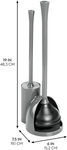 Vista 2 de iDesign Juego compacto de cepillo y desatascador de inodoro para limpieza y almacenamiento del baño - Gris