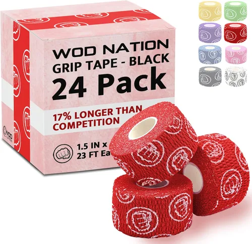 Vista 17 de WOD Nation Flexible Hook-Grip Athletic Tape – Easy-Tear, Sweat-Proof Thumb & Finger Strips for Weightlifting Negro