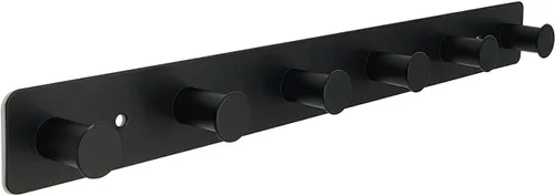 Vista 10 de Perchero pequeño montado en la pared, ganchos negros adhesivos y atornillados, ganchos de pared de acero inoxidable para colgar sombreros, toallas