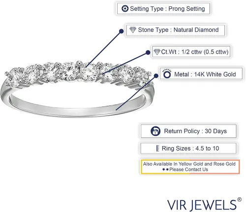 Vista 5 de Vir Jewels Anillo de boda de diamante 12 cttw en oro blanco de 14 quilates, engaste de 8 piedras
