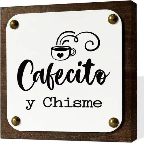 Vista 9 de HALUOSI Decoración rústica de café, letreros de caja de madera, arte de 5.9 x 5.9 pulgadas, multicolor 01, material de madera
