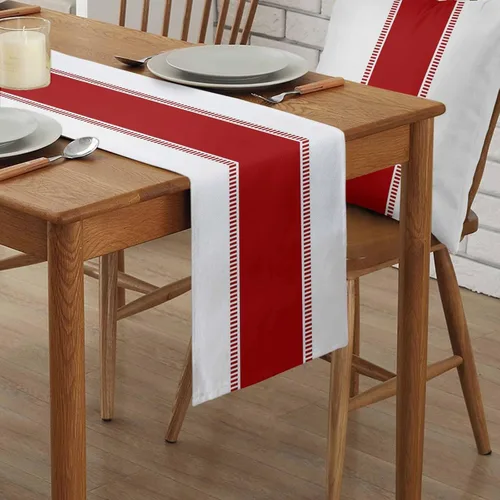 Vista 2 de Caminos de Mesa Rojos y Blancos de 36 Pulgadas de Largo, Camino de Mesa Moderno de Rayas para Vestidor, Bufandas, Camino de Mesa Antideslizante