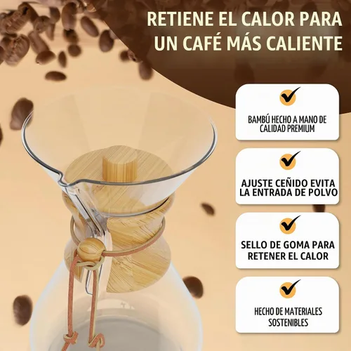 Vista 4 de HEXNUB Tapa de retención de calor de bambú para cafetera Chemex