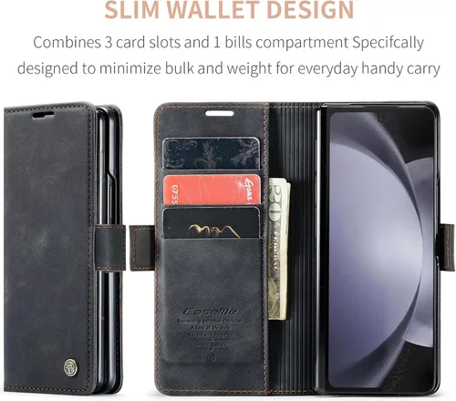 Vista 6 de CaseMe - Funda tipo cartera para Samsung Galaxy Z Fold 5, hecha a mano con cierre magnético de piel retro duradera, con cierre magnético