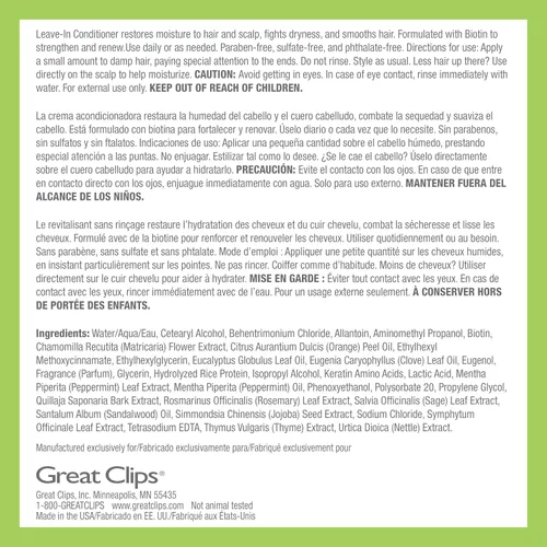Vista 5 de GREAT CLIPS LATITUDE - Acondicionador sin enjuague Acondicionador hidratante sin enjuague para hombres Promueve la fuerza del cabello +