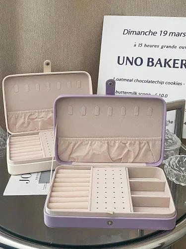 Vista 3 de Joyero organizador para viajes, joyería de piel sintética para niñas, organizador de joyas para aretes, collares, anillos, relojes, bodas