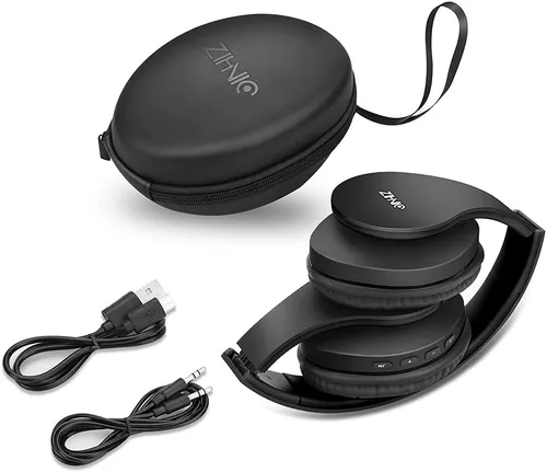 Vista 5 de ZIHNIC Auriculares Bluetooth sobre la oreja, auriculares estéreo inalámbricos y con cable plegables micro SD/TF, FM para teléfono celular, PC