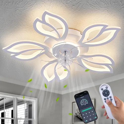 Vista 24 de Ventilador de techo de perfil bajo con control remoto y aplicación, motor silencioso y luz LED regulable, ventilador de techo de montaje empotrado