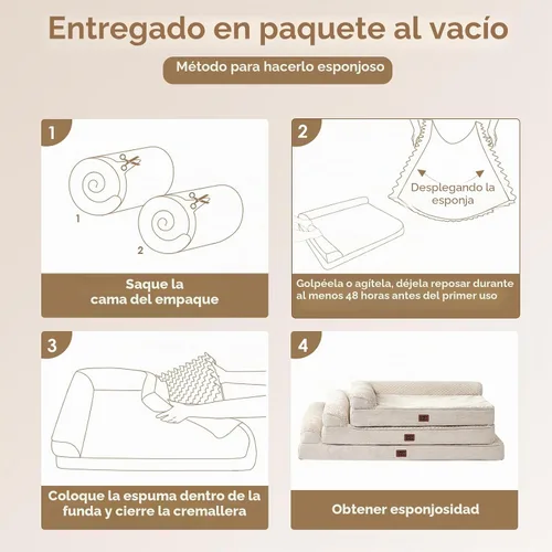 Vista 7 de EHEYCIGA - Cama ortopédica para perros de tamaño mediano, cama de espuma viscoelástica para perros, color beige Small Dog Sofa with Washable