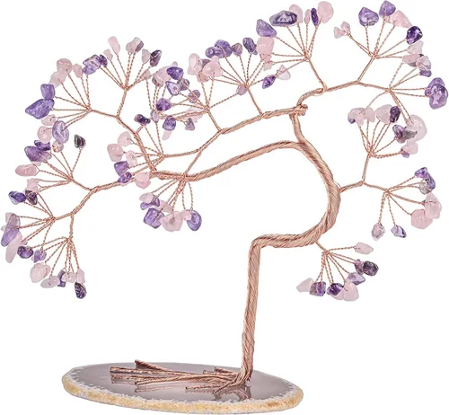 Vista 11 de rockcloud Árbol de dinero de cristal aguamarina con base de ágata, árbol bonsái de Feng Shui de la suerte para decoración de oficina y hogar