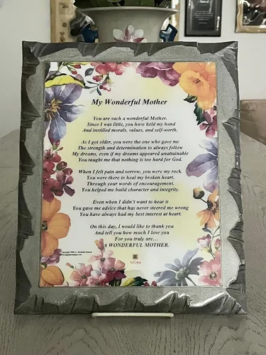 Vista 2 de leGna "My Wonderful Mother" - Homenaje artístico para pared con poema inspirador solo para ella, un regalo para todas las ocasiones; en placa