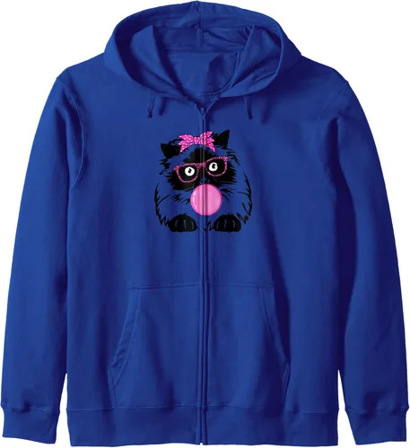 Vista 4 de Sudadera con capucha con cremallera y diseño de gato del Himalaya, Negro
