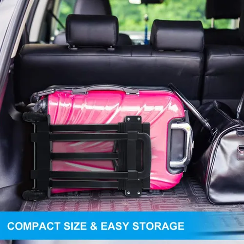 Vista 6 de Camión de mano plegable, carrito de equipaje resistente de 220 libras, construcción sólida de 4 ruedas, carrito plegable portátil, compacto y ligero