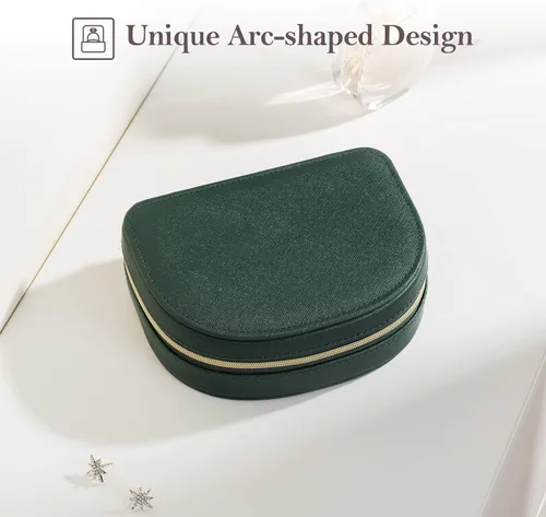 Vista 4 de ProCase Joyero de tamaño de viaje, pequeño estuche de joyería portátil en forma de concha, mini organizador de joyas de 2 capas en piel sintética