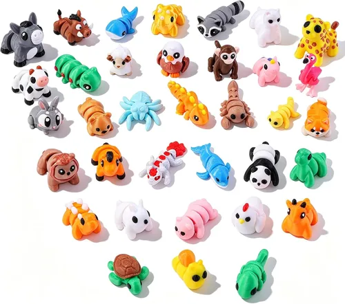 Vista 8 de JOICEE 50pcs Mini 3D Impreso Animales Articulados Flexible Fidget Juguetes Marrón