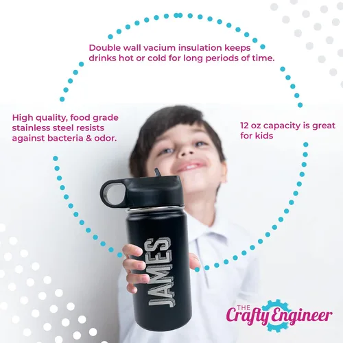Vista 2 de The Crafty Engineer Botella de agua personalizada para niños (negro)