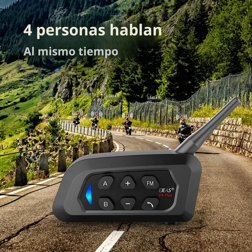 Vista 2 de EJEAS V4 Plus Sistema de Comunicación de Casco, Auriculares Bluetooth V5.1 para Motocicleta 1500m con Intercomunicador de Casco, Reducción