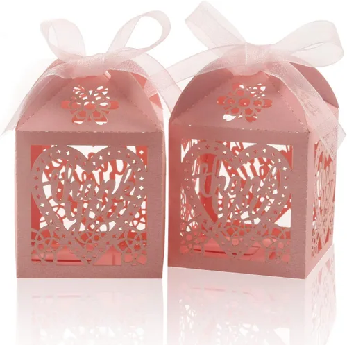 Vista 7 de COTOPHER Cajas cortadas con láser, 60 cajas de regalo de agradecimiento, cajas de regalo de boda, cajas de dulces de encaje para bodas, despedidas
