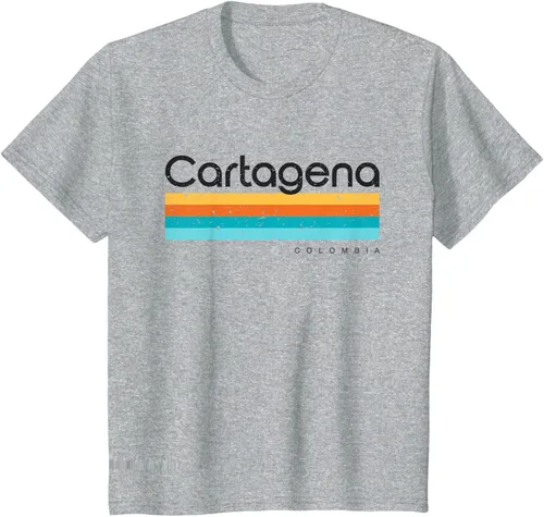 Vista 52 de Camiseta vintage de Cartagena Colombia con diseño retro, Blanco, S