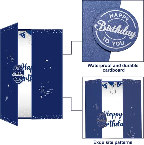 Vista 4 de Tarjeta decorativa grande de cumpleaños azul plateado para hombres y niños, libro de firmas, tarjetas gigantes, suministros de fiesta, libro