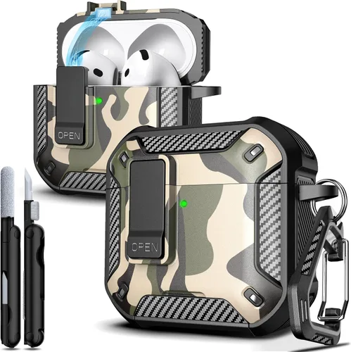 Vista 115 de R-fun Funda de carga compatible con AirPods de 2ª generación 2019, 1ª generación 2016, protección completa contra caídas, tapa desplegable