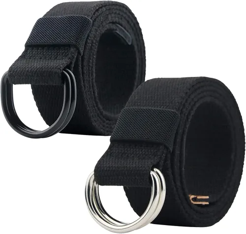 Vista 8 de Cinturón con anillo en D, cinturón de lona casual para hombres/mujeres, ancho de 1.5 pulgadas Negro-b