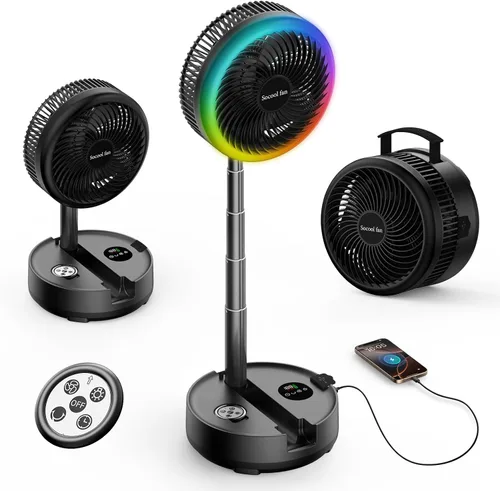 Vista 10 de Socool Ventilador Portátil de 20000mAh de 8 Pulgadas Operado por Batería, Ventilador Oscilante con Carga, Control Remoto con Luz LED, 112 Horas