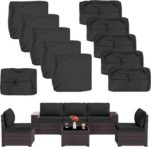 Vista 9 de ALAULM 11 fundas de cojín de repuesto, impermeables y a prueba de salpicaduras, para muebles de exterior, con cremalleras, solo fundas