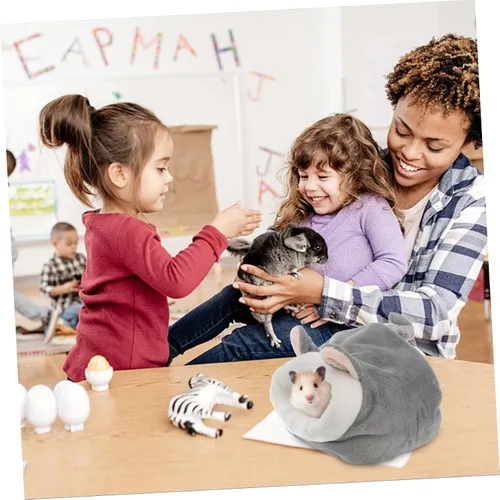 Vista 7 de TEHAUX Mini cama de hámster y casas, mini cueva de algodón para nido de mascotas, bonita cama cálida para hámster (gris)