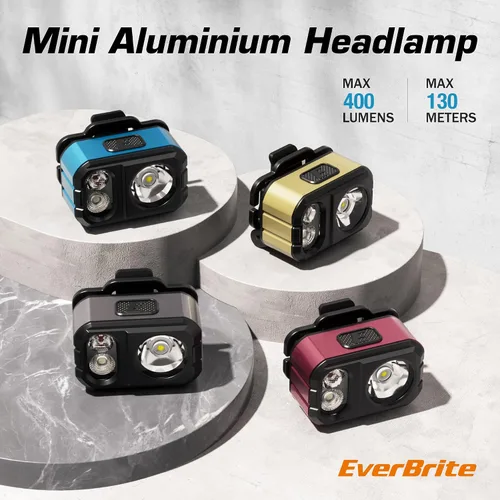 Vista 8 de EverBrite Linterna frontal recargable de 400 lúmenes, lámpara de cabeza ligera y cómoda de 1.59 onzas con clip para sombrero, IP67 impermeable, luz