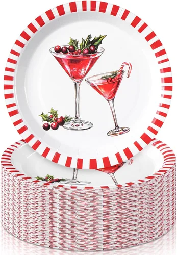 Vista 15 de Shellwei 100 platos de papel de Navidad de 7 pulgadas, platos de fiesta de Navidad a granel desechables para suministros de fiesta de Navidad