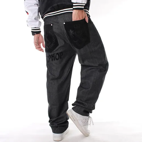 Vista 2 de Y2K Jeans - Pantalones de mezclilla para hombre, estilo hip hop, estilo vintage, bordados, estilo gótico, recto, holgados, pierna ancha