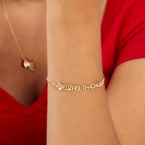 Vista 3 de Disney Pulsera personalizada de Minnie Mouse para niñas, plata de ley y plata de ley chapada en oro, con licencia