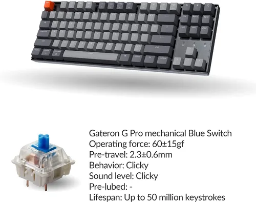 Vista 7 de Keychron Teclado mecánico inalámbrico K8 Tenkeyless para Mac, retroiluminación RGB, Bluetooth, multitarea, teclado para juegos con cable tipo C