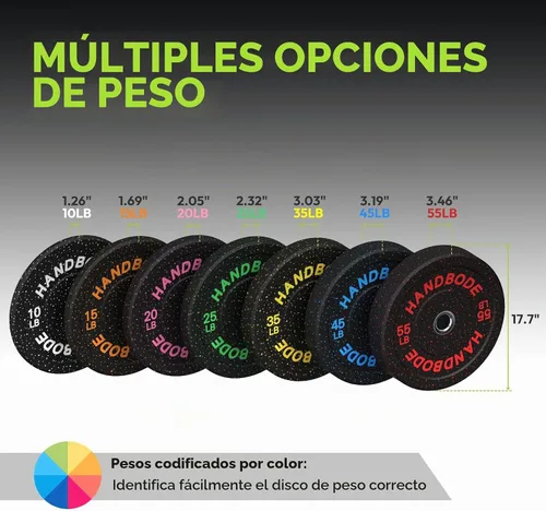Vista 5 de HANDBODE 2-Inch High-Bounce Bumper Plates, Olympic Weight Set, 10-650 lb