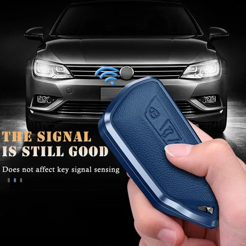 Vista 5 de SANRILY Funda para llavero de metal y cuero de alta calidad para VW ID.4 2020 2021 2022 MK8 ID.4 GTX, Skoda Octavia Seat Leon MK4, funda para llave
