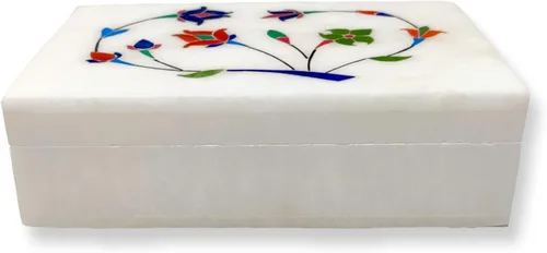 Vista 6 de Hashcart Joyero organizador de mármol Caja decorativa para baratijas Diseño floral tallado a mano Caja de recuerdos Aniversario, regalos
