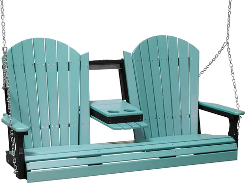 Vista 30 de LuxCraft Adirondack - Columpio colgante para porche delantero de 5 pies con consola abatible, asientos hasta 3, banco de columpio de patio al aire