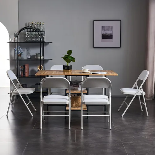 Vista 4 de Ochine Paquete de 4 sillas plegables de PVC acolchadas de metal, sillas plegables de metal para interiores y exteriores, portátil, apilable, asiento