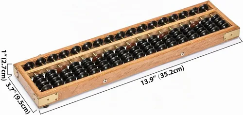 Vista 4 de ábaco de madera de estilo retro, calculadora de Soroban con botón de reajuste, 13.75 pulgadas, 17 columnas.