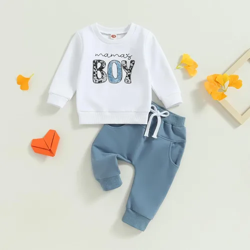 Vista 2 de Ropa de otoño e invierno para bebé, sudadera de manga larga con cuello redondo y pantalones deportivos para niños pequeños
