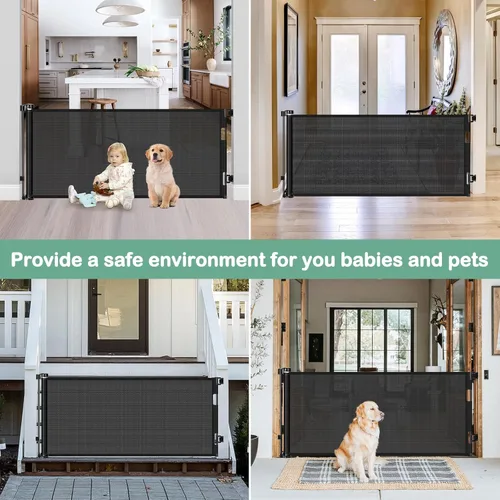 Vista 4 de Puertas retráctiles para bebés para puertas, puertas retráctiles para perros de 55 pulgadas de ancho, barreras para perros para la casa, barreras