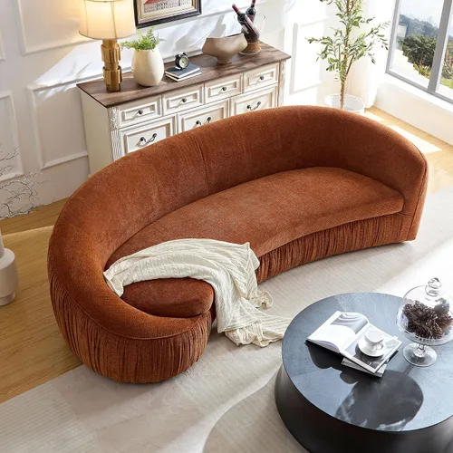 Vista 9 de WILLIAMSPACE Sofá curvado de 101 pulgadas, moderno sofá boucle tapizado de gran tamaño con 4 almohadas, sofá de peluche de 4 asientos para sala