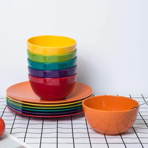 Vista 5 de KX-WARE Platos de melamina, juego de 6 platos llanos de 10.5 pulgadas, multicolor, 100% melamina aptos para lavavajillas, sin BPA