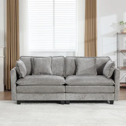 Vista 304 de Sofá seccional modular verde de 111.5", sofás seccionales grandes de 3 plazas para sala de estar, sofá nube oversized de tela chenille con otomana